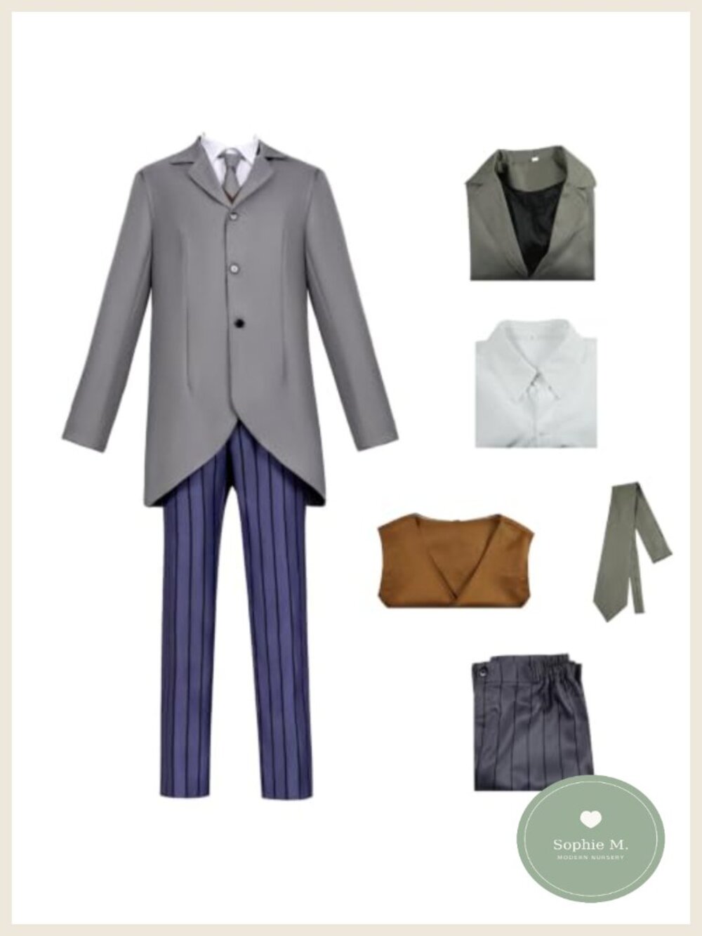 Victor Van Dort Cosplay Costume Men's Gray Shirt Pants Suit Full Set Halloween